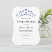 Navy Blue Diamond Tiara Sweet 16 Invite Kaart (Staand voorkant)