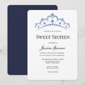 Navy Blue Diamond Tiara Sweet 16 Invite Kaart (Voorkant / Achterkant)