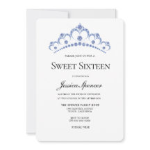 Navy Blue Diamond Tiara Sweet 16 Invite