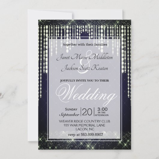 Navy Blue Diamond Wedding Kaart (Voorkant)