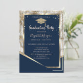 Navy Blue Diamonds Afstudeerder Pet marmer Afstude Kaart (Staand voorkant)