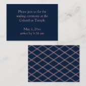 Navy Blue Diamonds Temple Sealing Uitnodiging Informatiekaartje (Voorkant / Achterkant)