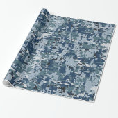 Navy Blue Digital Camouflage Decor Cadeaupapier (Uitgerold)