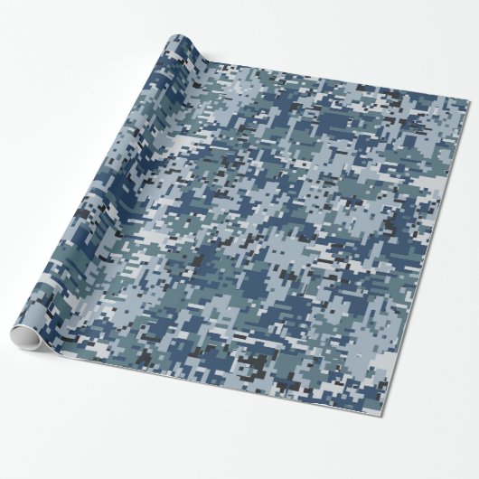 Navy Blue Digital Camouflage Decor Cadeaupapier (Uitgerold)