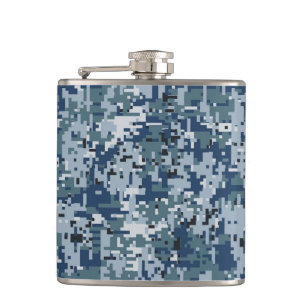 Navy Blue Digital Camouflage Decor Heupfles