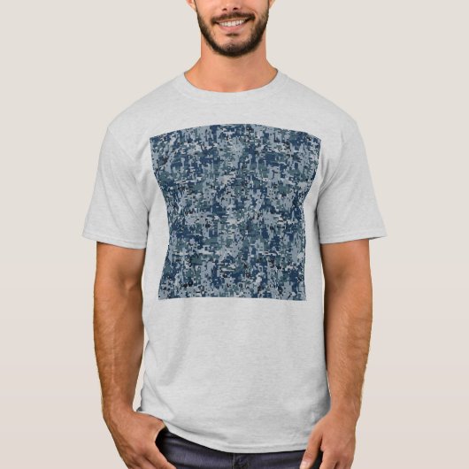 Navy Blue Digital Camouflage Decor T-shirt (Voorkant)