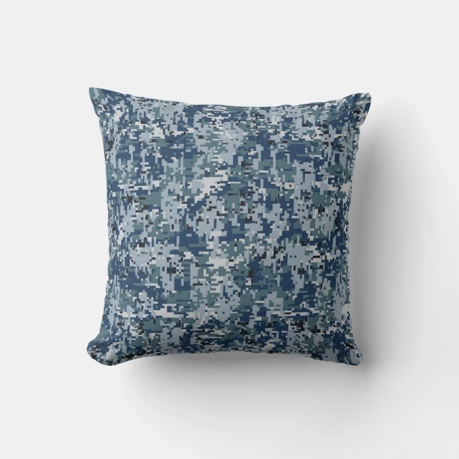 Navy Blue Digital Camouflage-ontwerp Kussen (Voorkant)