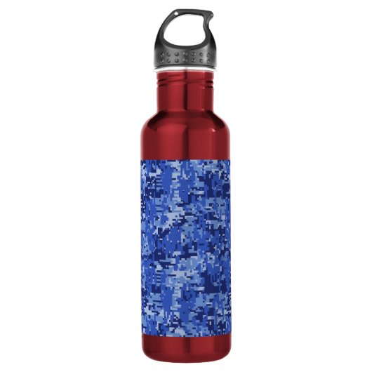 Navy Blue Digital Camouflage Textuur Waterfles (Voorkant)