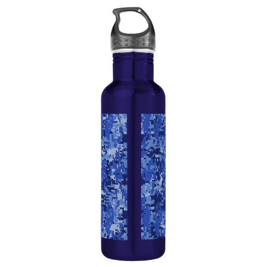 Navy Blue Digital Camouflage Textuur Waterfles (Achterkant)