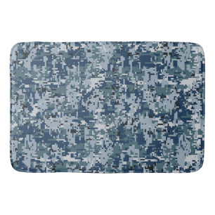 Navy Blue Digital Pixels Camouflage Decor Badmat