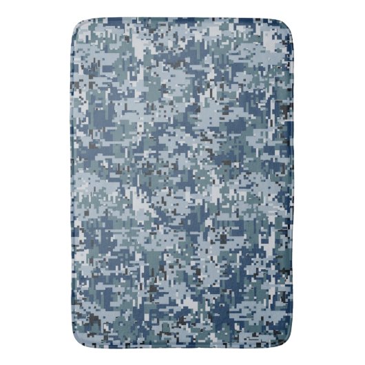 Navy Blue Digital Pixels Camouflage Decor Badmat (Voorkant Verticaal)