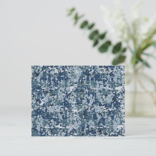 Navy Blue Digital Pixels Camouflage Decor Briefkaart (Staand voorkant)