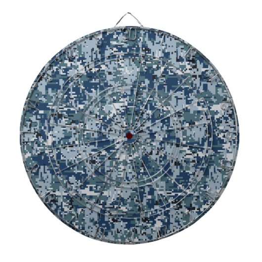Navy Blue Digital Pixels Camouflage Decor Dartbord (Voorkant)