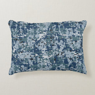 Navy Blue Digital Pixels Camouflage Decor Decoratief Kussen