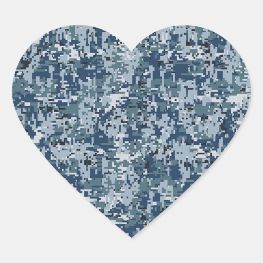 Navy Blue Digital Pixels Camouflage Decor Hart Sticker (Voorkant)