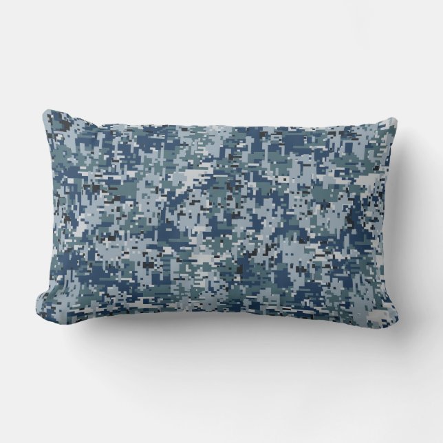 Navy Blue Digital Pixels Camouflage Decor Kussen (Voorkant)