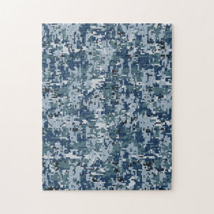 Navy Blue Digital Pixels Camouflage Decor Legpuzzel