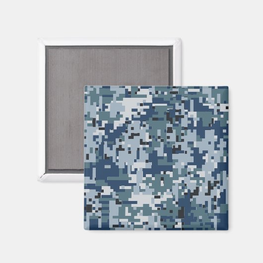 Navy Blue Digital Pixels Camouflage Decor Magneet (Voorkant / Achterkant)