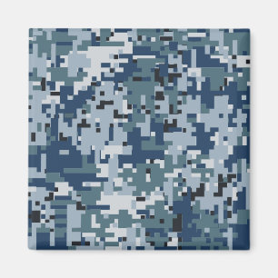 Navy Blue Digital Pixels Camouflage Decor Magneet