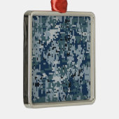 Navy Blue Digital Pixels Camouflage Decor Metalen Ornament (Rechts)