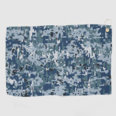 Navy Blue Digital Pixels Camouflage Decor op een Golfhanddoek (Horizontaal)
