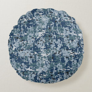 Navy Blue Digital Pixels Camouflage Decor Rond Kussen