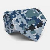 Navy Blue Digital Pixels Camouflage Decor Stropdas (Opgerold)