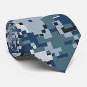 Navy Blue Digital Pixels Camouflage Decor Stropdas (Opgerold)