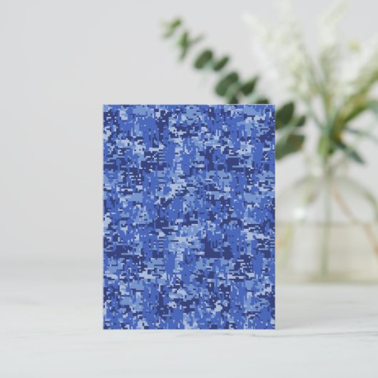 Navy Blue Digital Pixels Camouflage Texture Decor Briefkaart (Staand voorkant)