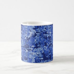 Navy Blue Digital Pixels Camouflage Texture Decor Koffiemok