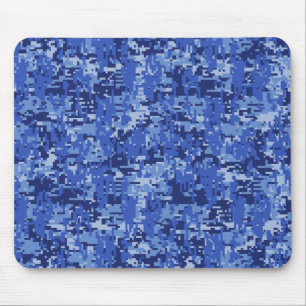 Navy Blue Digital Pixels Camouflage Texture Decor Muismat