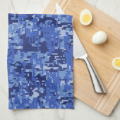 Navy Blue Digital Pixels Camouflage Texture Decor Theedoek (Quarter Fold)