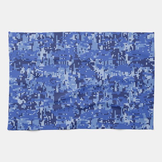 Navy Blue Digital Pixels Camouflage Texture Decor Theedoek (Horizontaal)