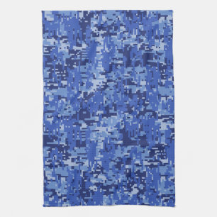 Navy Blue Digital Pixels Camouflage Texture Decor Theedoek