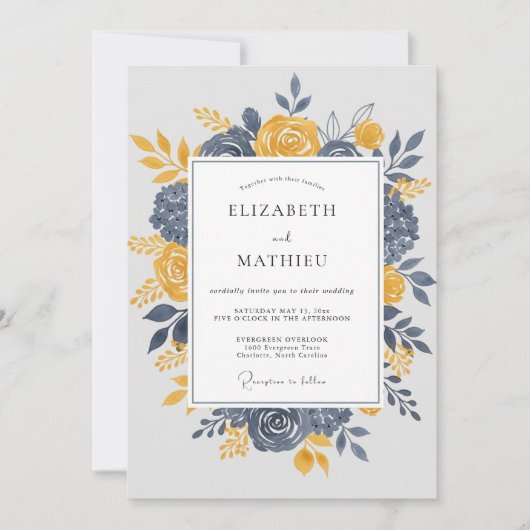 Navy Blue Dignified Autumnal Wedding Kaart (Voorkant)