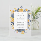Navy Blue Dignified Autumnal Wedding Kaart (Staand voorkant)