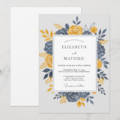 Navy Blue Dignified Autumnal Wedding Kaart (Voorkant / Achterkant)