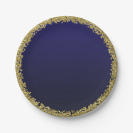 Navy Blue Dipped Goud Glitter Glam Sparkle Party Papieren Bordje