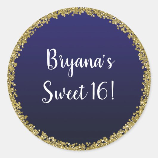 Navy Blue Dipped Goud Glitter Glam Sparkle Party Ronde Sticker (Voorkant)