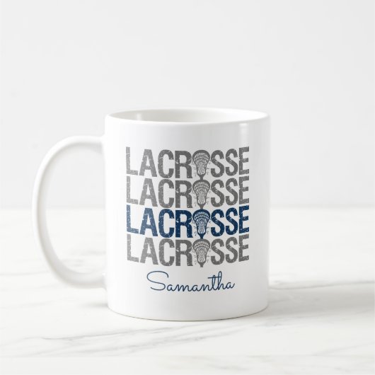 Navy Blue Distress Lacrosse Word Koffiemok (Links)