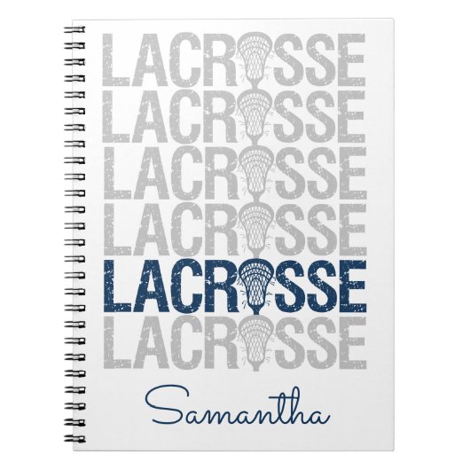 Navy Blue Distress Lacrosse Word Notitieboek (Voorkant)