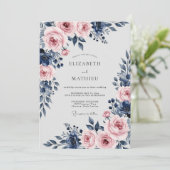 Navy Blue Divine Floral Wedding Kaart (Staand voorkant)