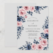 Navy Blue Divine Floral Wedding Kaart (Voorkant / Achterkant)