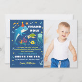 Navy Blue Dolphin onder Zee Birthday Foto Bedankkaart (Voorkant)