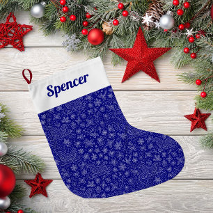 Navy Blue Doodle Christmas Sleigh Pattern Grote Kerstsok