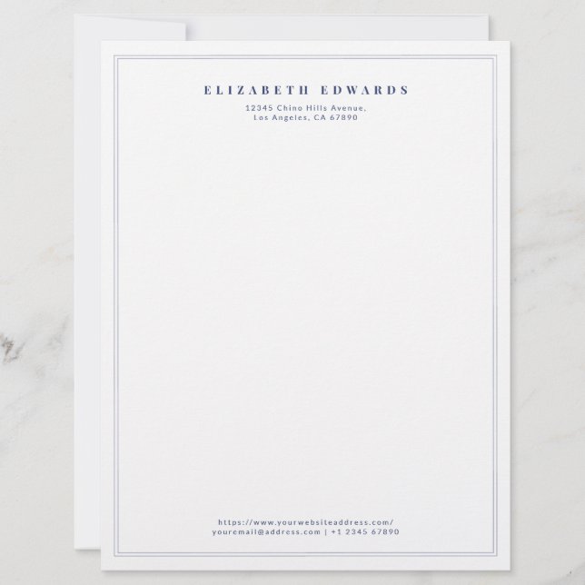Navy Blue Double Border Simple Elegant Minimalist Briefhoofd (Voorkant)