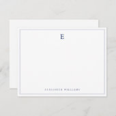 Navy Blue Double Border Simple Elegant Monogram  Notitiekaartje (Voorkant / Achterkant)