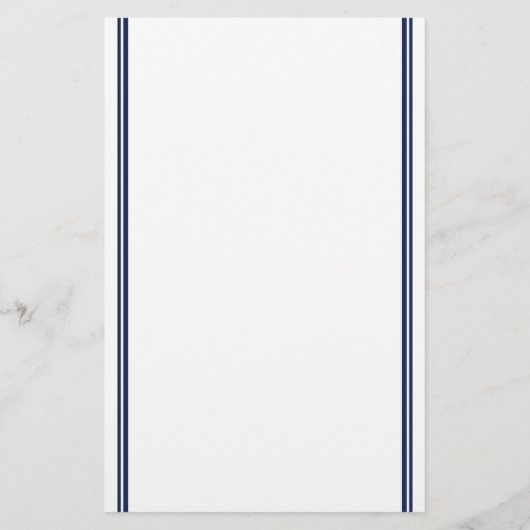 Navy Blue Double Lines Monogram en naam Briefpapier (Achterkant)