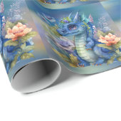 Navy Blue Dragon Boy Baby shower Cadeaupapier (Rol Hoek)