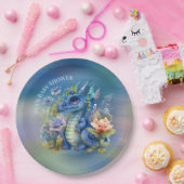 Navy Blue Dragon Boy Baby shower Papieren Bordje (Feest)